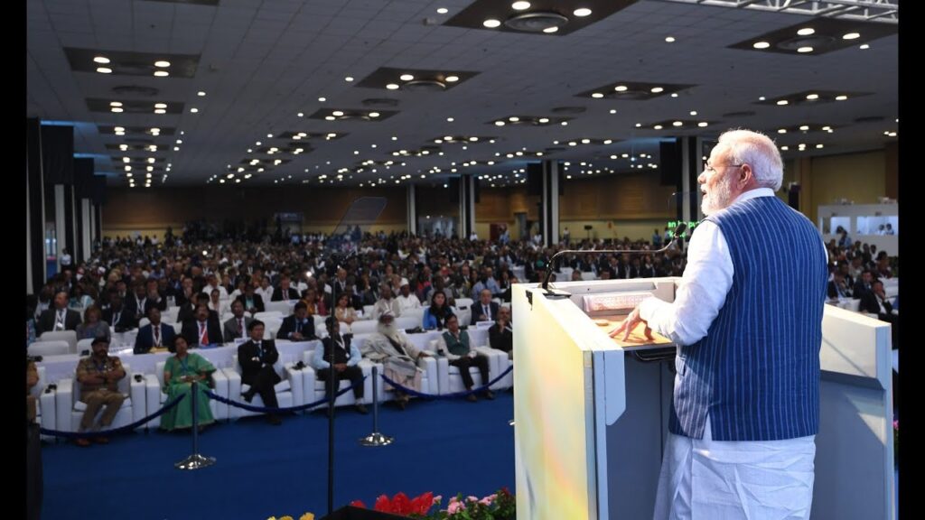 Narendra Modi speaking during a government press conference.