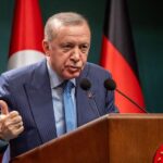 Recep Tayyip Erdoğan, President of Turkey, speaking at a press conference.