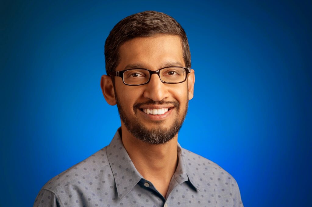Professional headshot profile of Google CEO Sundar Pichai