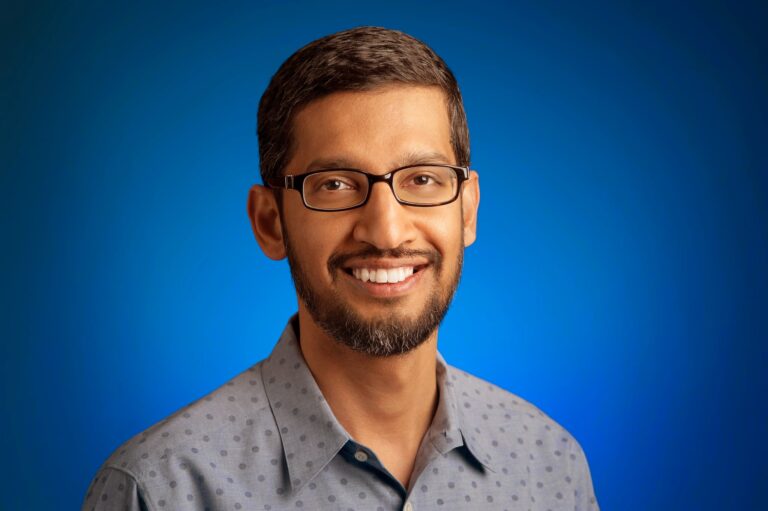 Professional headshot profile of Google CEO Sundar Pichai