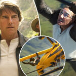 Actor Tom Cruise performing a stunt on the set of an action movie.