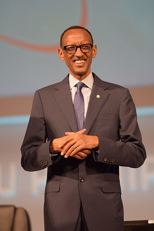 Official portrait of Paul Kagame, President of Rwanda, dressed in a sharp suit and ties.
